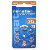 Батарейки RENATA  ZA 312  BL6 (для слуховых аппаратов)   (6/60/300/3000)