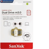 USB 3.0  32GB  SanDisk  Ultra Android Dual Drive  OTG  белый/золото