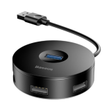 USB-концентратор Baseus, CAHUB-U01, round box, USB3.0 TO USB3.0*1+USB2.0*3, USB выход, цвет: чёрный
