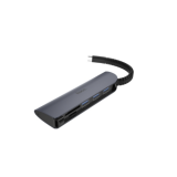 USB-концентратор HOCO HB17, Easy, 3 USB 3,0 выхода. microSD, TF, алюминий, кабель Type-C, цвет: серы
