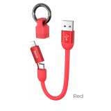 Кабель USB - 8 pin, Type-C HOCO U87 Cool 2-in-1, 0,2м, плоский, 2.4A, алюминий, силикон, цвет: красн