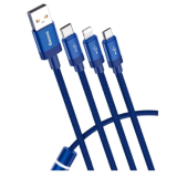 Кабель USB - 8 pin, Type-C, микро USB Baseus Data Faction, 1.2м, круглый, 3.5A, нейлон, цвет: синий