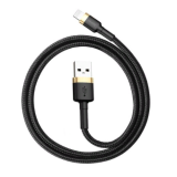 Кабель USB - 8 pin Baseus Cafule, 0.5м, круглый, 2.4A, нейлон, цвет: золотой, чёрная вставка