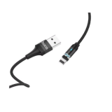 Кабель USB - Apple 8 pin HOCO U76, 1.2м, круглый, 2.4A, нейлон, магнитный, индикатор, цвет: чёрный