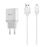 Блок питания сетевой 1 USB HOCO, C22A, 2400mA, пластик, кабель микро USB, цвет: белый (1/41/246)
