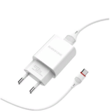 Блок питания сетевой 1 USB Borofone, BA20A, Sharp, 2100mA, пластик, кабель Type-C, цвет: белый (1/48