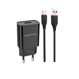 Блок питания сетевой 1 USB Borofone, BA20A, Sharp, 2100mA, пластик, кабель Type-C, цвет: чёрный (1/4