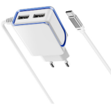 Сетевое зарядное устройство , 2 USB Borofone, BA35A, 2100mAh, пластик, кабель 8 pin 1.0м, цвет: белы