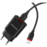 Сетевое зарядное устройство 1 USB Borofone, BA20A, Sharp Series, 2.1A, пластик, кабель Apple 8 pin, 