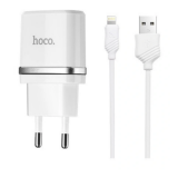 Сетевое зарядное устройство 1 USB HOCO, C11, 1000mA, пластик, кабель 8 pin, цвет: белый (1/10/100)
