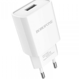 Блок питания сетевой 1 USB Borofone, BA20A, Sharp, 2100mA, пластик, цвет: белый (1/65/260)