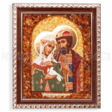 Икона св. Петр и Феврони(лики), янтарь
